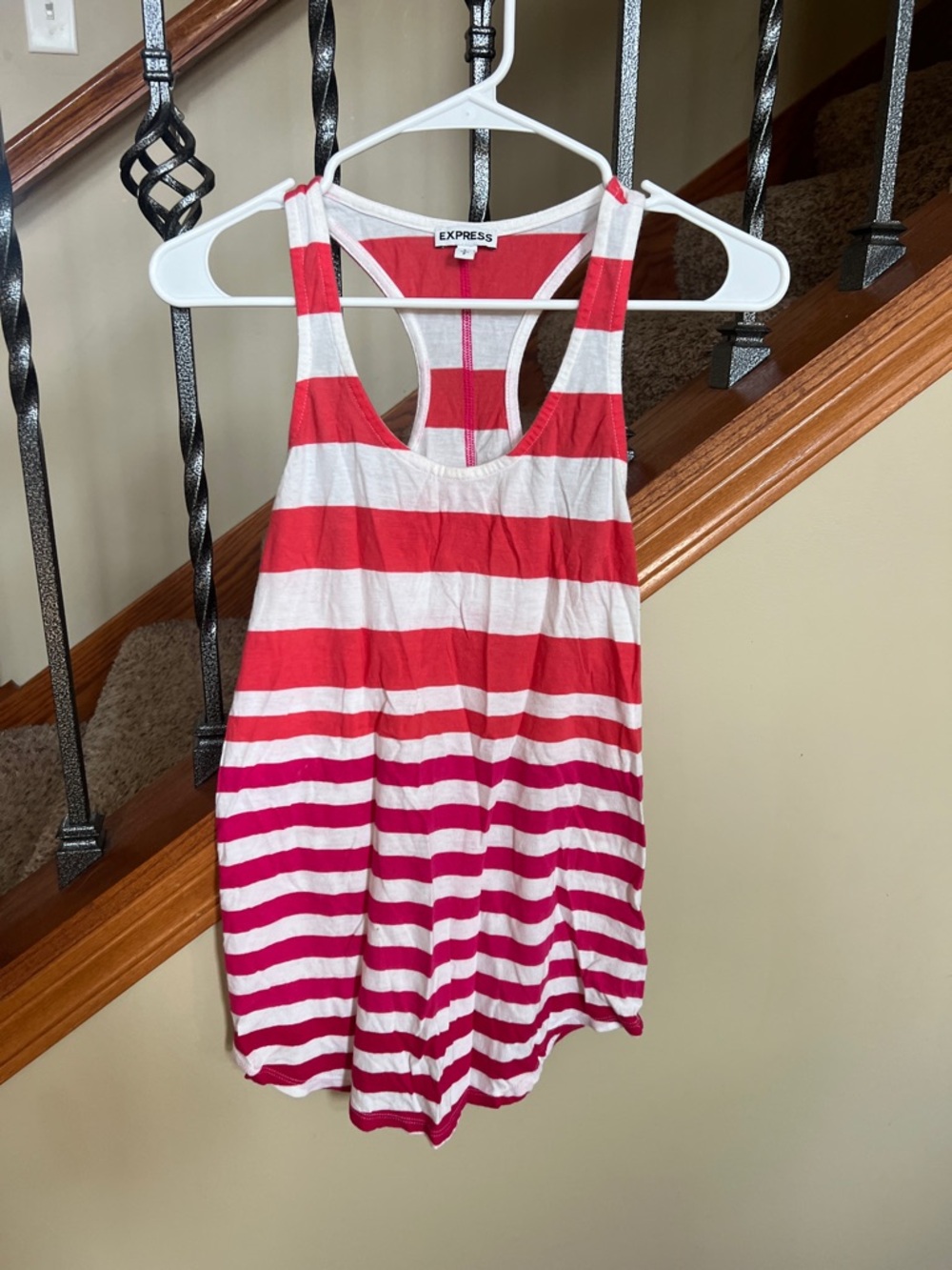 Express Red and Pink Striped Racerback Tank